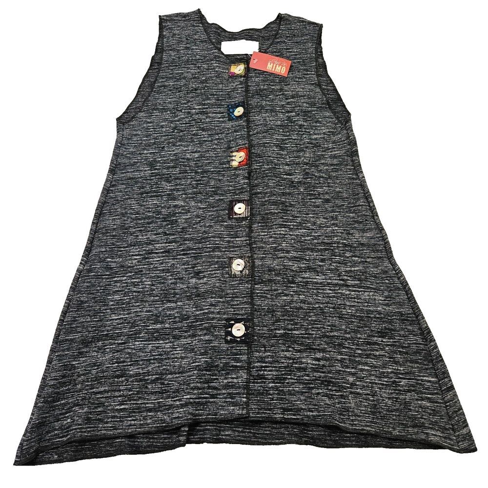 NWT Grau Gray‎ Wool Blend Artsy Button Up Lagenlook Longline Vest Cardigan Sz L